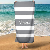 Serviette De Plage Nom Moderne Étanche Grise Rayée Piscine 