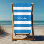 Serviette De Plage Nom Moderne Étanche Rayé Bleu Français Piscine