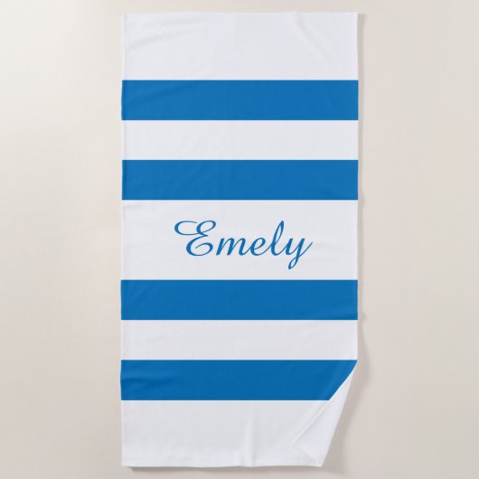 Serviette De Plage Nom moderne French Blue Stried Pool (Devant)