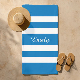 Serviette De Plage Nom moderne French Blue Stried Pool