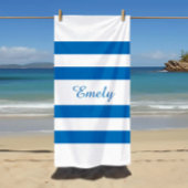 Serviette De Plage Nom moderne French Blue Stried Pool