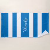 Serviette De Plage Nom moderne French Blue Stried Pool (Devant)