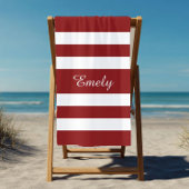 Serviette De Plage Nom Moderne Motif Rayé Rouge
