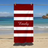 Serviette De Plage Nom Moderne Motif Rayé Rouge