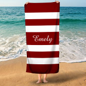 Serviette De Plage Nom Moderne Motif Rayé Rouge