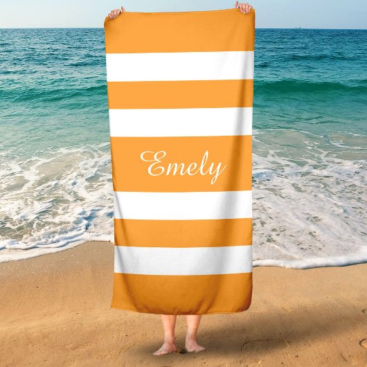 Serviette De Plage Nom moderne Orange Bassin à rayures