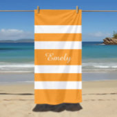 Serviette De Plage Nom moderne Orange Bassin à rayures