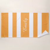 Serviette De Plage Nom moderne Orange Bassin à rayures (Devant)