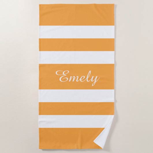 Serviette De Plage Nom moderne Orange Bassin à rayures (Devant)