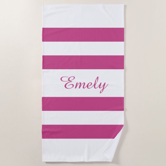 Serviette De Plage Nom moderne Piscine à rayures roses (Devant)