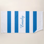 Serviette De Plage Nom Moderne Piscine Rayée Bleu Français (Devant)