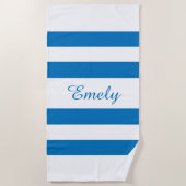 Serviette De Plage Nom Moderne Piscine Rayée Bleu Français (Devant)