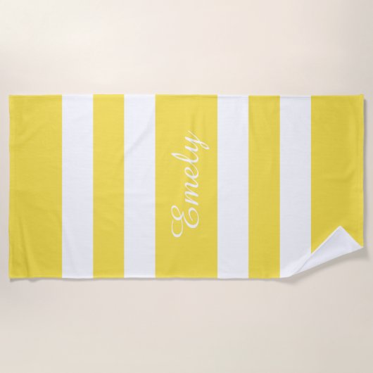 Serviette De Plage Nom moderne Piscine rayée jaune (Devant)