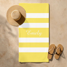 Serviette De Plage Nom moderne Piscine rayée jaune