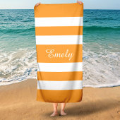 Serviette De Plage Nom Moderne Piscine Rayée Orange
