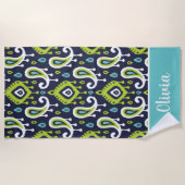 Serviette De Plage Nom Monogramme de la marine et de l'île verte (Devant)