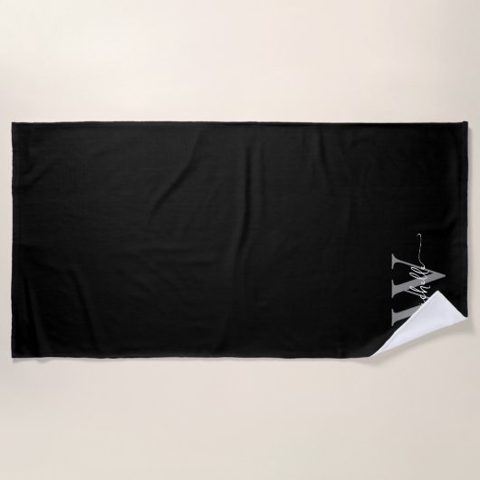 Serviette De Plage Nom Monogramme Moderne Gris Noir Écriture Élégante (Devant)