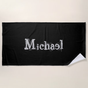 Serviette De Plage Nom monogramme moderne minimaliste noir blanc