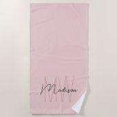 Serviette De Plage Nom Monogramme moderne Script Blush Pink (Devant)