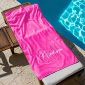 Serviette De Plage Nom Monogramme moderne Script rose