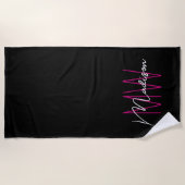 Serviette De Plage Nom Monogramme moderne Script Rose noir (Devant)