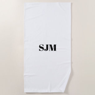 Serviette De Plage Nom monogramme personnalisé noir minimaliste