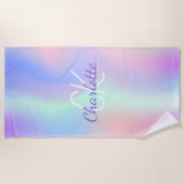 Serviette De Plage Nom monographique en violet rose holographique (Devant)