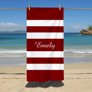 Serviette De Plage Nom Motif moderne rouge rayé