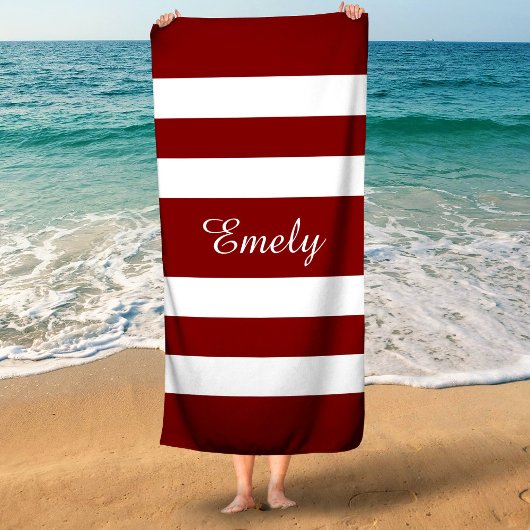 Serviette De Plage Nom Motif moderne rouge rayé