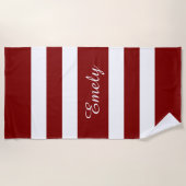 Serviette De Plage Nom Motif moderne rouge rayé (Devant)