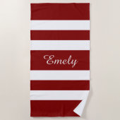 Serviette De Plage Nom Motif moderne rouge rayé (Devant)