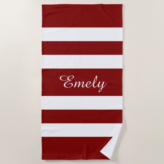 Serviette De Plage Nom Motif moderne rouge rayé (Devant)