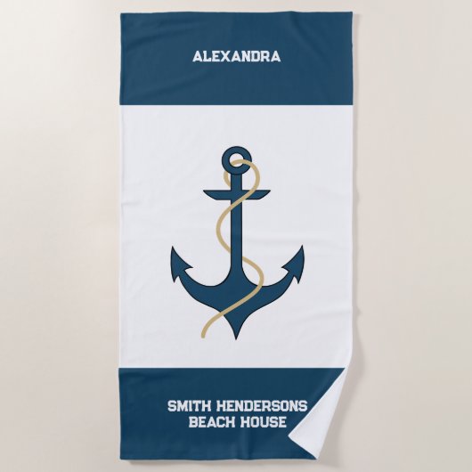 Serviette De Plage Nom nautique turquoise Beach House (Devant)