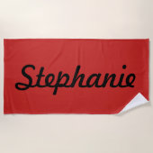 Serviette De Plage Nom noir ou monogramme sur rouge (Devant)