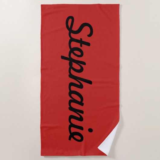 Serviette De Plage Nom noir ou monogramme sur rouge (Devant)