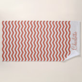 Serviette De Plage Nom orange pastel en rayure zig zag géométrique (Devant)