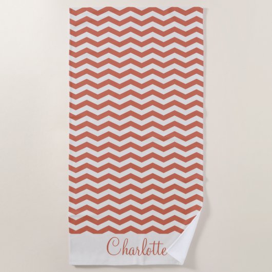 Serviette De Plage Nom orange pastel en rayure zig zag géométrique (Devant)
