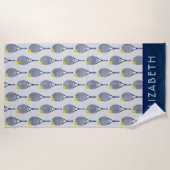 Serviette De Plage Nom ou monogramme personnalisé de Tennis (Devant)
