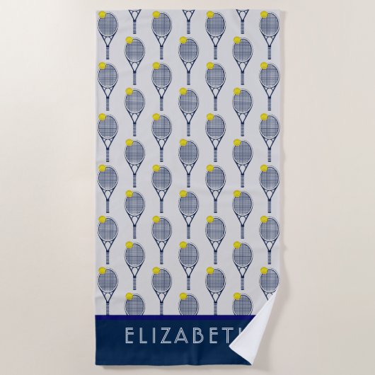 Serviette De Plage Nom ou monogramme personnalisé de Tennis (Devant)