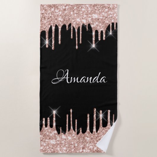 Serviette De Plage Nom Parties scintillant étincelante gouttes rose R (Devant)