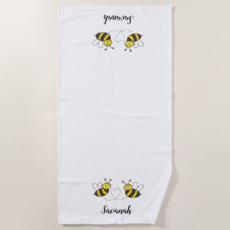 Serviette De Plage Nom personnalisé Abeilles de miel avec bourdons de