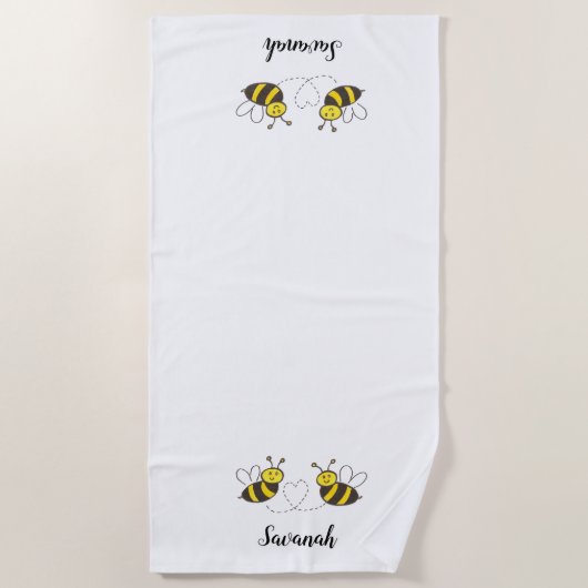 Serviette De Plage Nom personnalisé Abeilles de miel avec bourdons de (Devant)