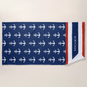 Serviette De Plage Nom personnalisé Ancre Bleu bleu marine (Devant)
