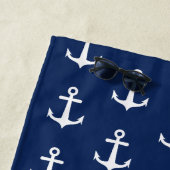 Serviette De Plage Nom personnalisé Ancre Bleu bleu marine (En situation)