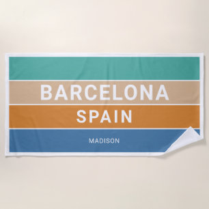 Serviette De Plage Nom personnalisé Barcelone Espagne / VOTRE TEXTE