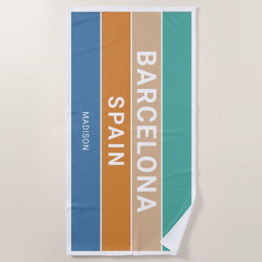 Serviette De Plage Nom personnalisé Barcelone Espagne / VOTRE TEXTE (Devant)