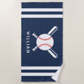 Serviette De Plage Nom personnalisé Baseball Navy Blue Stripes (Devant)
