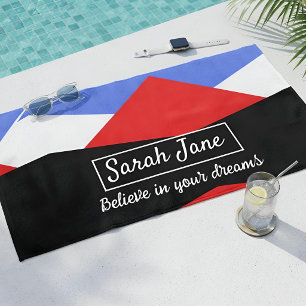 Serviette De Plage Nom personnalisé & Bauhaus abstrait moderne inspir