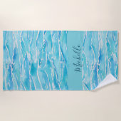 Serviette De Plage Nom personnalisé Beach Waves Aquarelle Nouveauté (Devant)