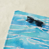 Serviette De Plage Nom personnalisé Beach Waves Aquarelle Nouveauté (En situation)